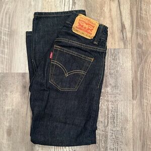 Levi's Boys 505 Regular Dark Blue Straight Jeans Adjustable Waist Tabs Sz 8